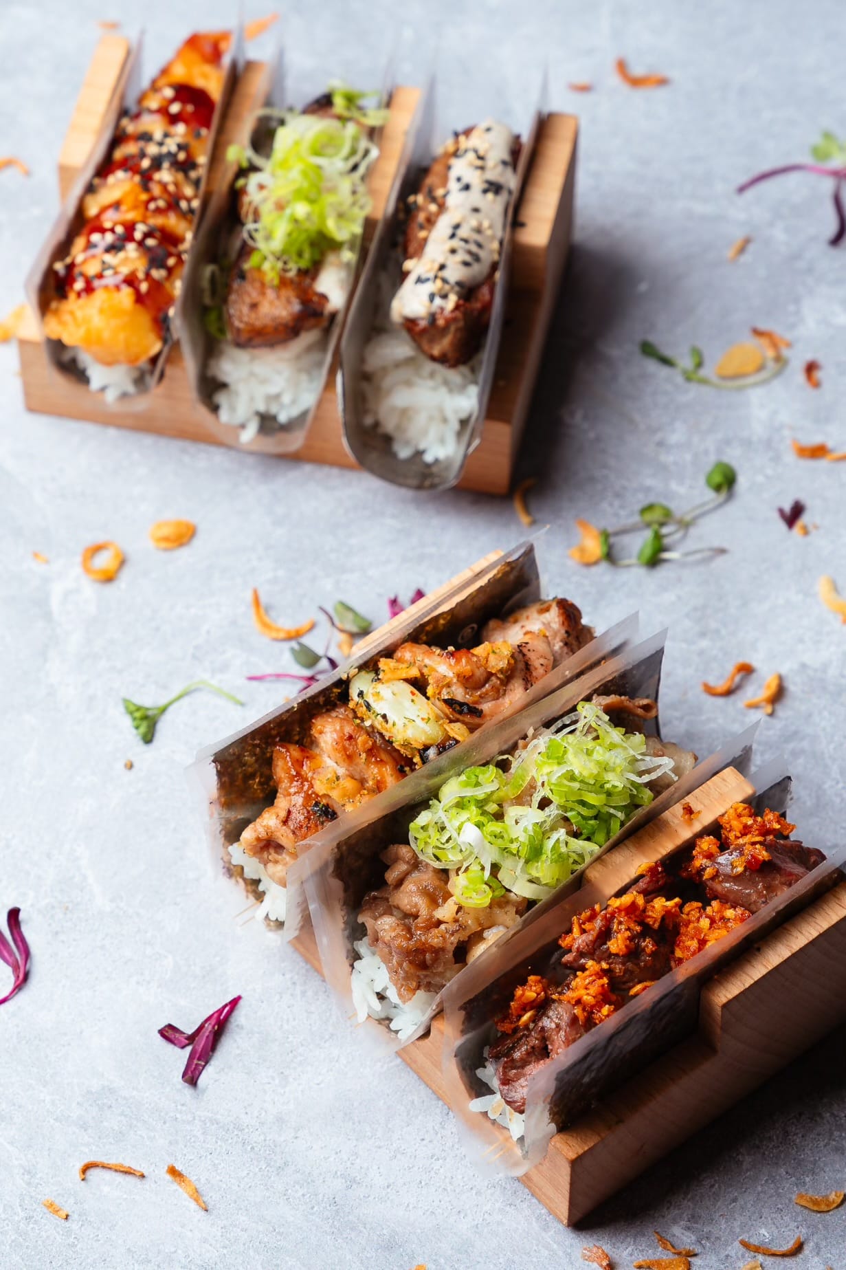 Hand rolls plated to order on cedar boards